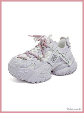 Chunky Platform Sneakers Women Lace Up Comfortable Casual Fitness Gym Shoes